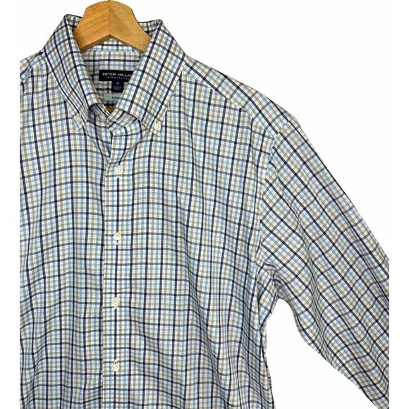 Peter Millar Other - Peter Millar Crown Crafted Mens M Blue Gray Plaid Flex Fit Button-Down Shirt